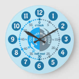 Boys learn to tell time muted blue grey wall clock