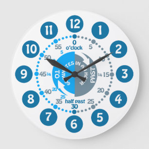 Boys learn to tell time muted blue grey wall clock
