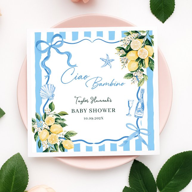 Boys Lemon Ciao Baby Italian Baby Shower Napkin (Creator Uploaded)