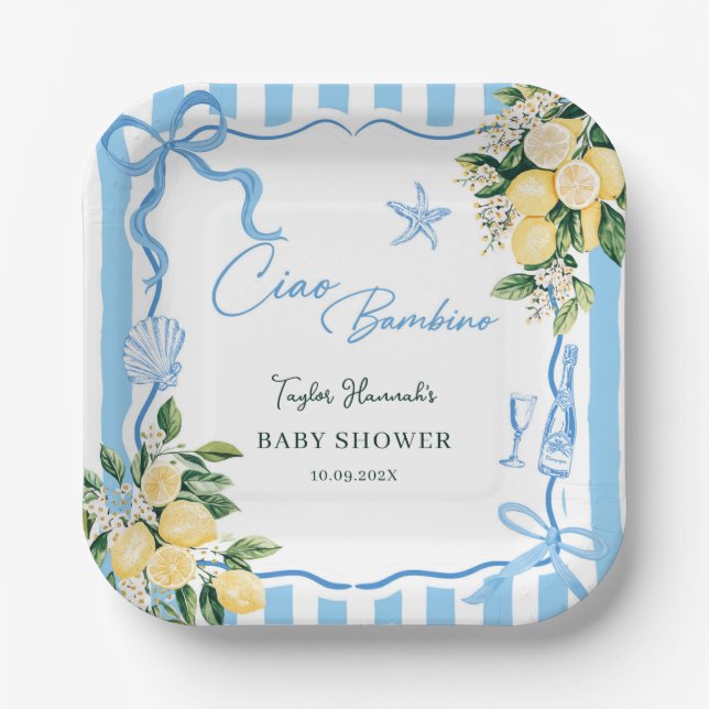 Boys Lemon Ciao Baby Italian Baby Shower Paper Plate (Front)