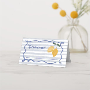 Boys Lemon Stipes Watercolor Name Place Card