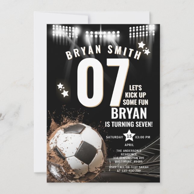 Boy's Let's Kick Up Some Fun Soccer Ball Birthday Invitation (Front)
