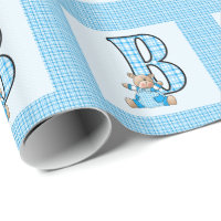 Boys Letter 'B' with Teddy Bear and Blue Gingham