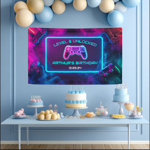 Boys Level Unlocked Gamer Birthday Party Banner