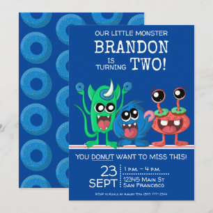 Boys Little Monster Doughnut Birthday Party Invitation