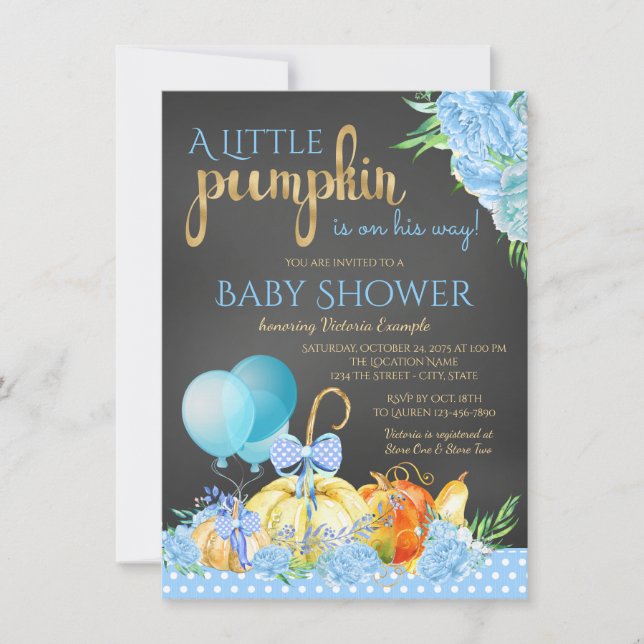 Boys Little Pumpkin Chalkboard Fall Baby Shower Invitation (Front)