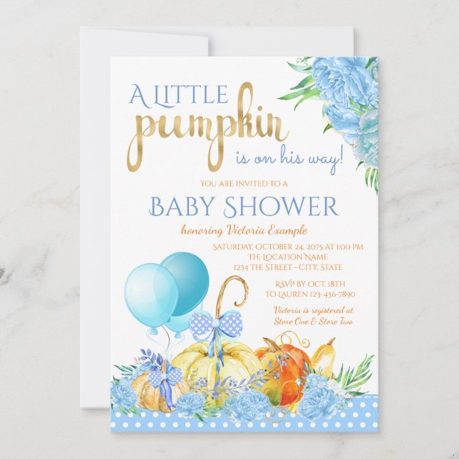 Boys Little Pumpkin Fall Baby Shower Invitations (Front)