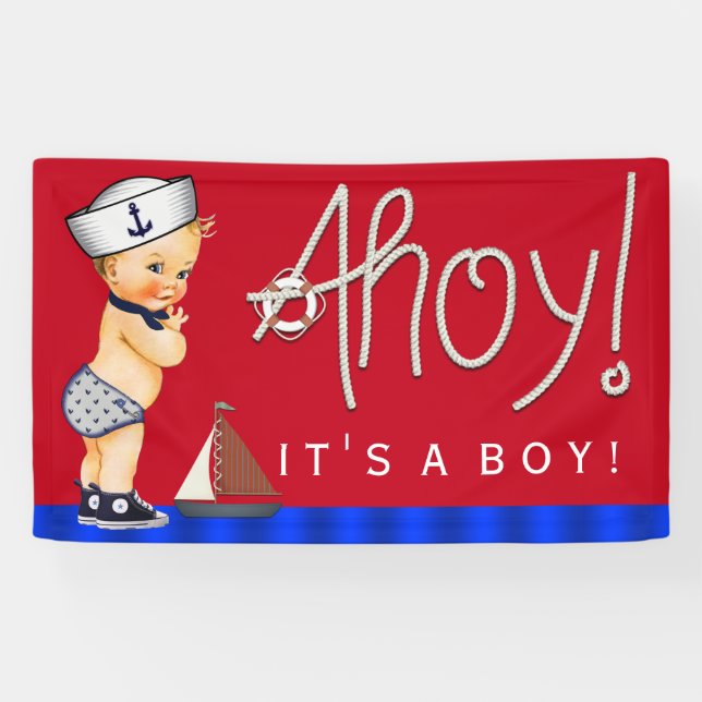 Boys Little Sailor Nautical Baby Shower Banner (Horizontal)