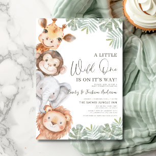 Boys Little Wild One Safari Animals Baby Shower Invitation