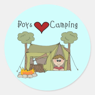 Boys Love Camping Classic Round Sticker