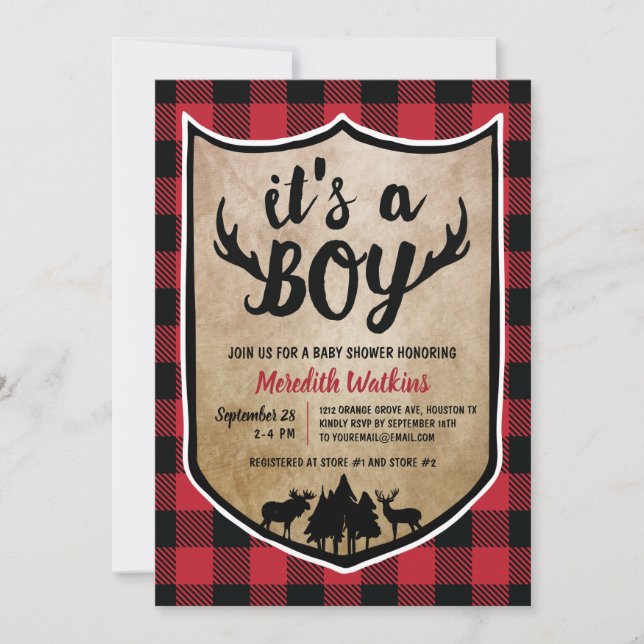 Boys Lumberjack Baby Shower Invitation (Front)