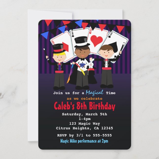Boys Magic Show Magical Birthday Party Invitations (Front)