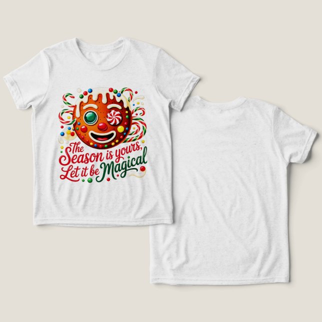 Boys' Magical Gingerbread Christmas Candy Cookie  Tri-Blend Shirt (Design Front & Back)