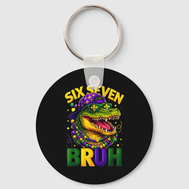 Boys Mardi Gras Six Seven Bruh Mardigator Alligato Key Ring (Front)