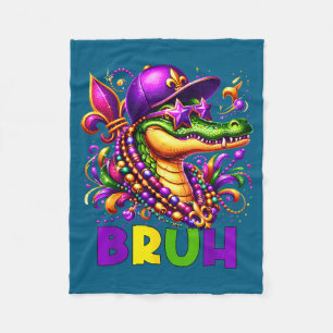 Boys Mardigator Alligator Bruh Mardi Gras Fleece Blanket