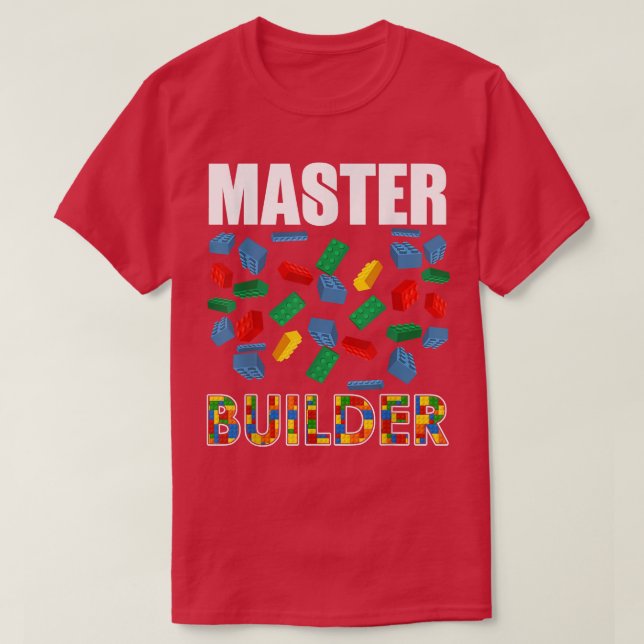 Boys Master Builder Funny Brick Building Blocks To T-Shirt (Design Front)