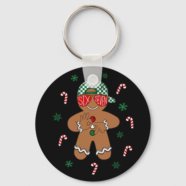 Boys Mens Christmas 6 7 Gingerbread Funny Meme Six Key Ring (Front)
