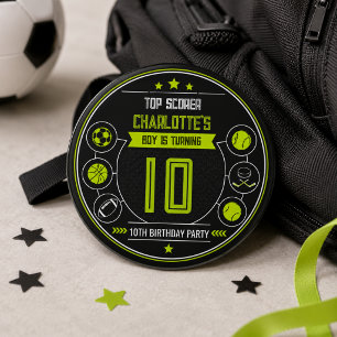 Boys Modern Black Sports Kids 10th Birthday 3 Cm Round Badge