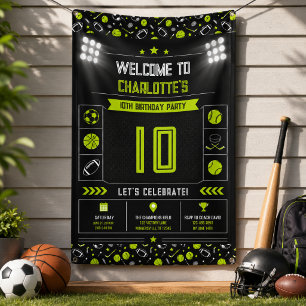 Boys Modern Black Sports Kids 10th Birthday Banner