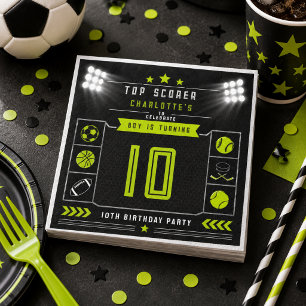 Boys Modern Black Sports Kids 10th Birthday Napkin