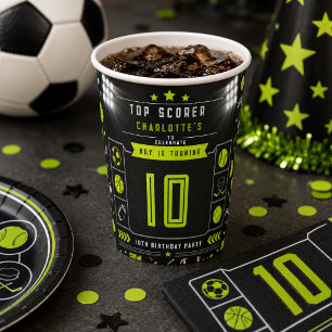 Boys Modern Black Sports Kids 10th Birthday Paper Cups