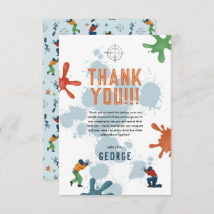 Boys Modern Blue Paintball Kids Birthday Thank You Card