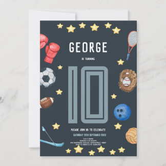 Boys Modern Blue Sports Kids Birthday Party Invitation