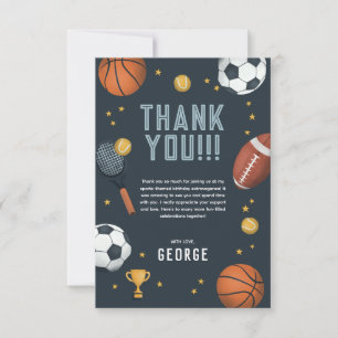 Boys Modern Blue Sports Kids Birthday Thank You Card
