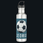 Boys Modern Blue Sporty Soccer Kids 710 Ml Water Bottle<br><div class="desc">This cute and modern steel water bottle features a soccer ball illustration with a blue background and space for you to add your name and jersey number (or age!). Perfect for sports lovers or a budding athlete. Great for kids or adults,  the perfect soccer coach gift.</div>