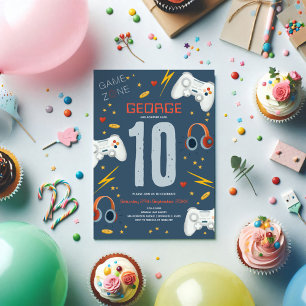 Boys Modern Blue Video Game Kids Birthday Invitation