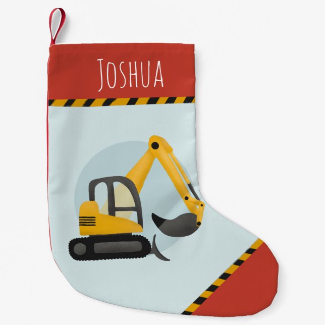 Boys Modern Construction Digger Kids Small Christmas Stocking (Front)