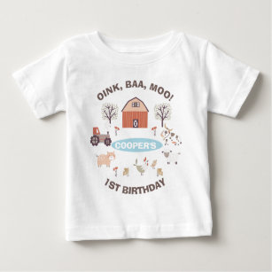 Boys Modern Farm First Birthday  Baby T-Shirt
