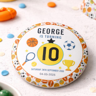 Boys Modern Sports Birthday Party Game Day Theme 6 Cm Round Badge