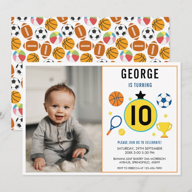 Boys Modern Sports Kids Birthday | Game Day photo Invitation (Front/Back)