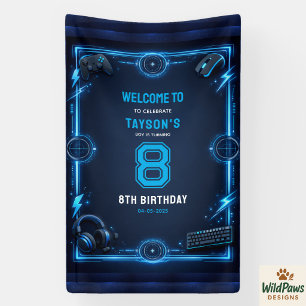 Boys Modern Sports Soccer Kids 8th Birthday Party Banner