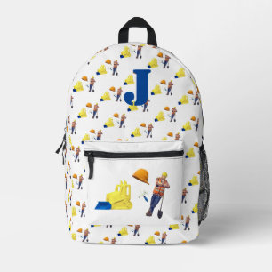 Boys' Monogrammed Construction Themed Printed Backpack