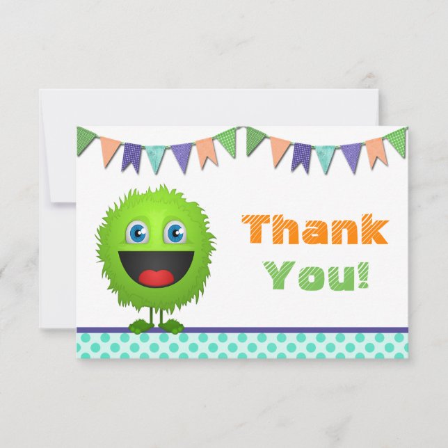 Boys Monster Birthday Bash Thank You Card (flat) (Front)