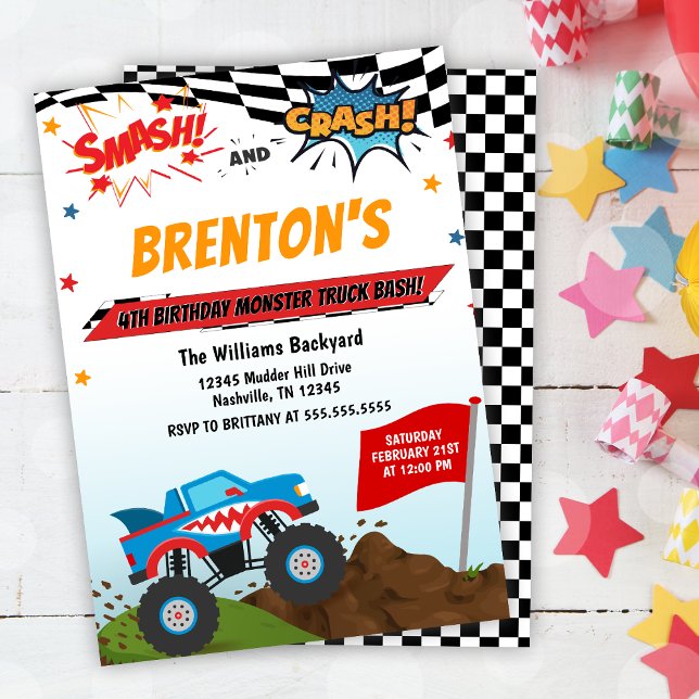 Boys Monster Truck Birthday Invitation (Boys Monster Truck Birthday Invitation)
