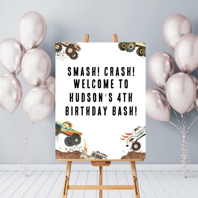 Boys Monster Truck Customisable Birthday Party Poster (Creator Uploaded)