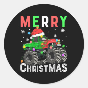 Boys Monster Truck Merry Christmas Santa Hat Kids  Classic Round Sticker
