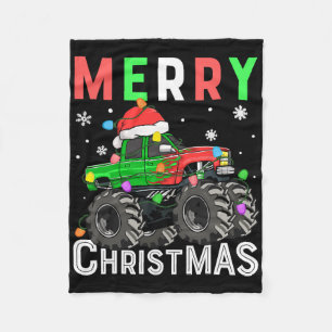 Boys Monster Truck Merry Christmas Santa Hat Kids  Fleece Blanket