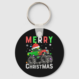 Boys Monster Truck Merry Christmas Santa Hat Kids  Key Ring