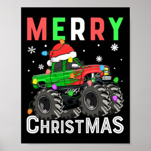 Boys Monster Truck Merry Christmas Santa Hat Kids Poster