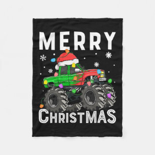 Boys Monster Truck Merry Christmas Santa Hat Toddl Fleece Blanket