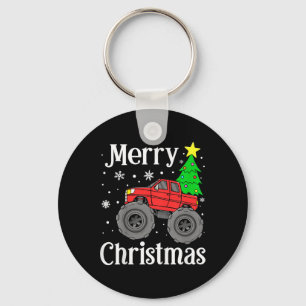 Boys Monster Truck Merry Christmas Tree Snowflakes Key Ring