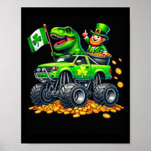 Boys Monster Truck T-rex Leprechaun St Patricks Da Poster