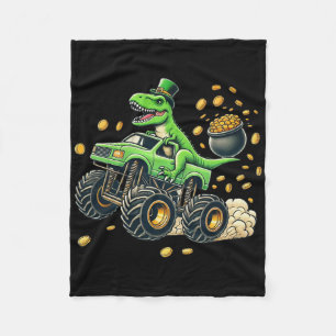 Boys Monster Truck T-rex St Patricks Day Dinosaur  Fleece Blanket