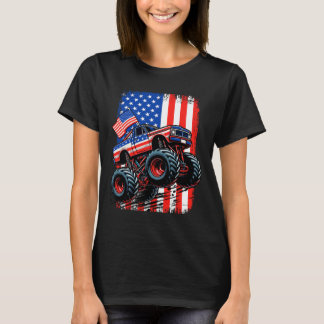Boys Monster Truck Usa Flag Monster Truck 4th Of J T-Shirt