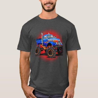 Boys Monster Truck With Flames Blue Red Graphic  T-Shirt