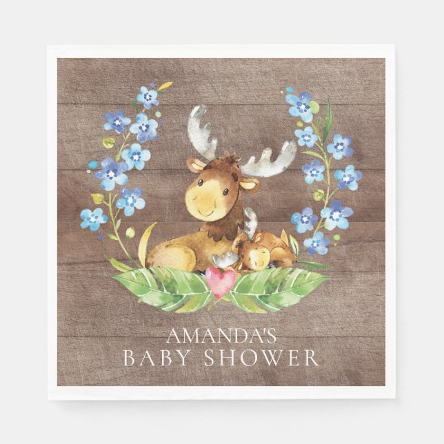 Boys Moose Baby Shower Paper Napkins (Front)